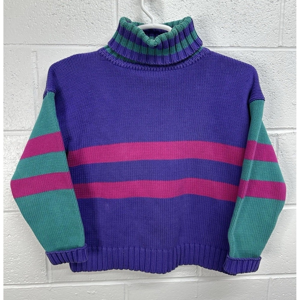 VTG 90s Eddied Bauer Cotton Colorblock Turtleneck Sweater Purple / Women's Small